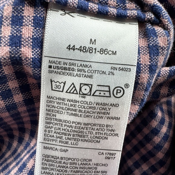 Gap Standard Fit Stretch Shirt Mens M Pink Blue Gingham Long Sleeve Button Up - Picture 6 of 6